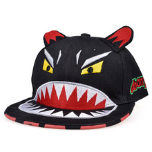 Free Shipping fashion shark cap with embroidery cartoon baseball cap with ears eyes cartoon hip hop