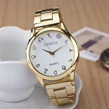 Relogio masculino extranjero glifos reloj de cuarzo, oro de acero lleno de la correa relojes mujer. digital ginebra mujeres del reloj envío gratis