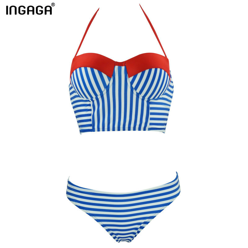 INGAGA Summer 2016 Women Sexy Bikinis Set Striped Push Up Strap Swim Bathing Suits Swimwear Swimsuit