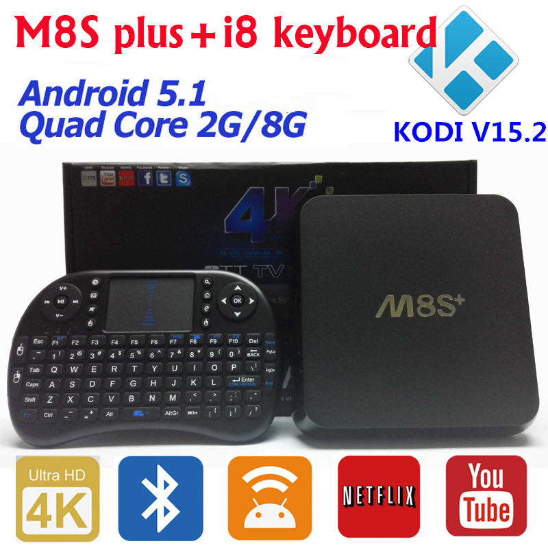 Original M8S Plus Android 5.1 TV Box M8S+ Amlogic S812 Quad Core 2G/8G Kodi Pre-install 4K H.265 2.4G&5G WiFi Air Mouse Keyboard
