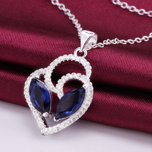 Free shipping hot selling women jewelry inlaid blue stones necklace high quality 925 silver necklace charm