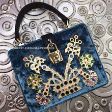 Luxury Designer brand Rhinestone Velvet Handle bag Runway Lock Diamond handbag Evening bag Crossbody bag Bolsa
