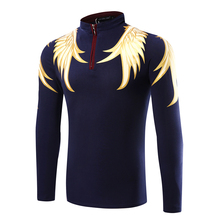 2016 High Quality Tommy Long Sleeve Luxury Brand Men Polo Clothing Wings Printed Shirt Slim Cotton Shirts For Men Camisa