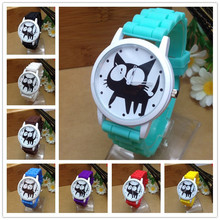 2015 New Famous Brand Geneva Cat Children Cartoon Jelly Quartz Watch Kids Casual Silicone Watches Relogio Clock Wristwatches Hot