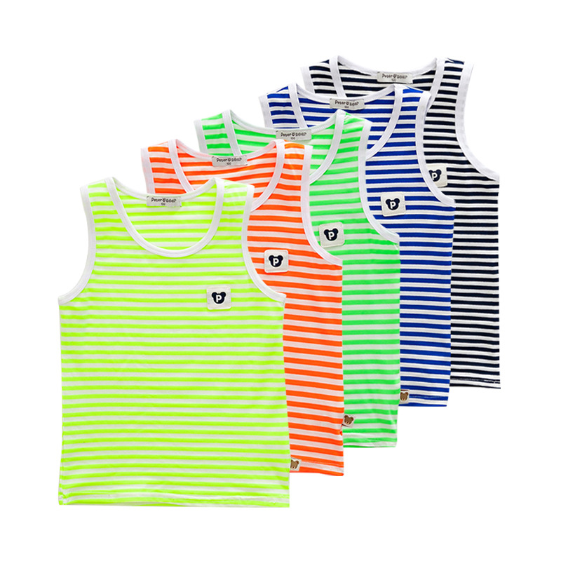 2015 children clothing summer striped cotton tanks baby girls boys sleeveless t-shirt 2-7 years
