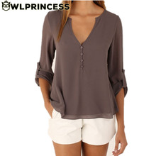 Owlprincess New chiffon shirt 2016 Ladies’ Elegant Long Sleeve V Neck blouses OL Slim Casual Shirt Women Tops Blusas brand tops