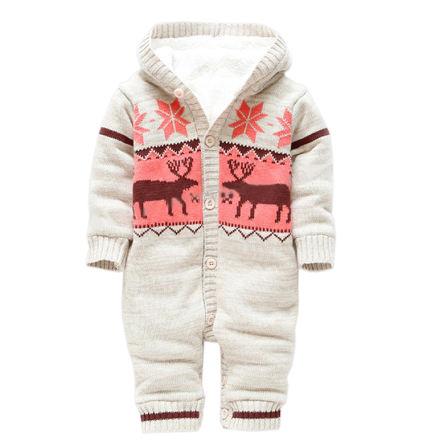 Baby Rompers Зима Толстая Восхождение Одежды Новорожденного Мальчики Девочки Теплый Комбинезон Вязаный Свитер Рождественский Олень С Капюшоном Пиджаки CL0491