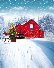 Photo Studio Floor Snow Red House Footprint Snowman Christmas Backgroundszz Cm-2302