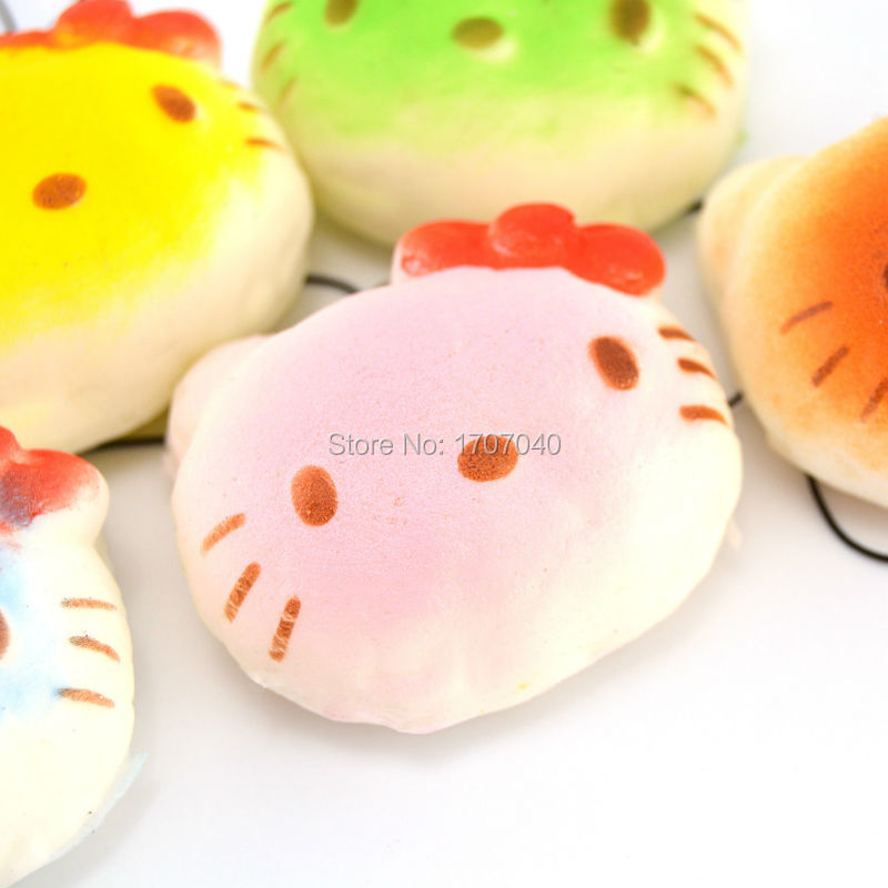 30PCS /lot Kawaii Hello Kitty Bread Squishy Phone Straps Soft Cartoon Bread Key Chains Wholesale