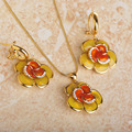 Enamel Esmalte Dubai Indian Flower Jewellry Sets Joias Ouro18K Women Drop Earrings Necklaces Set Collar Wedding
