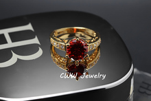 Fashion Princess Cut 18k Gold Plated Cubic Zircon Diamond Pave Big Round Ruby Red Engagement Rings