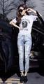 Fashion occident pencil sheath cowboy denim pants vintage ripped low waist zipper women jeans max waist