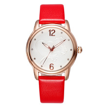 SKONE Brand Rose Gold Case Women Dress Watches Red Genuine Leather Fashion Lady Quartz Wristwatch Diamonds Watches Reloj Mujer