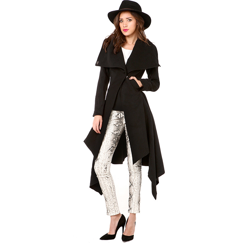 Aierwill Fan Yanwei hem Lapel waist double pocket long coat jacket