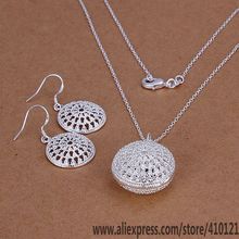 S202 Hot sale free shipping silver fine jewelry sets,Wholesale 925-Sterling-Silver charms fashion Bun Earrings Necklace /ddwa
