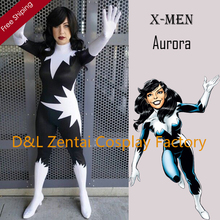 Free Shipping DHL Adult X-men Aurora Female Superhero Costume Halloween Party Cosplay Black And White Lycra Zentai Suit SH1725