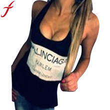 Feitong 2015 Women Tank Solid Color Sleeveless Letter Print Sexy backless top Casual t shirt Women