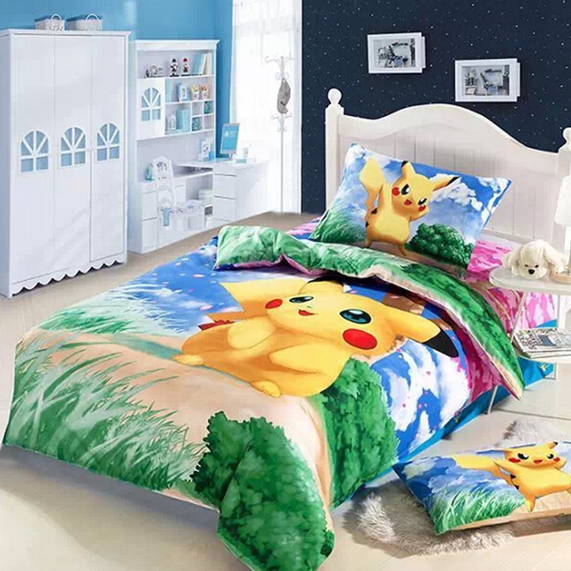 3D Pikachu Bed Kids Baby Girls Boys Bedding Set Cartoon Twin Size ...