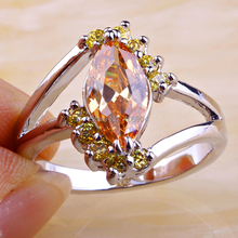 Brand New Gorgeous Jewelry Wholesale Women Marquise Round Cut Morganite Citrine 925 Silver Ring Size 8