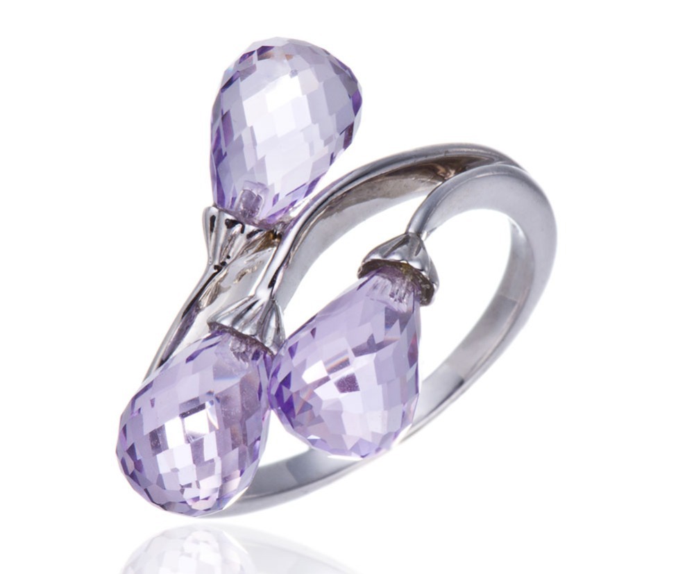 Womens 3-stone Natural Amethyst Solid 925 Sterling Silver Ring Fine Jewelry