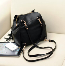 New Autumn Winter Fashion Tassels Black Women s Shoulder bag PU Leather Woman Bags 2015 Bag