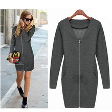 Fashion Plus size M to 5XL European women Casual cardigan zipper sweet dress for EU girls 1235#