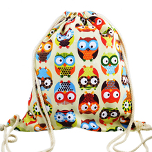 2015 3D Fashion Printed Animal Owl Pattern Cute Unisex Backpacks Travel Softback Women/Men Mochilas Feminina Drawstring Bag