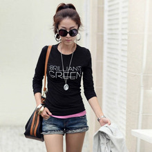 2015 New Casual Cotton Letters Printed T Shirt Fashion Sexy Women Slim Long Sleeve Blouse Blusas