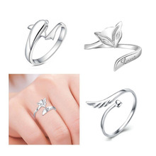 Hot 925 Sterling Fashion Silver Lady Open Ring Finger Fox/Dolphoin/Angel Wing