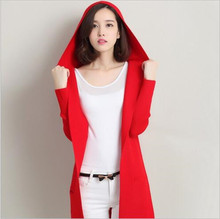 2016 Autumn Winter Latest Fashion Women Knitting Cardigan Coat Loose Big yards Pure color Hooded Medium long Sweater Coat G0200