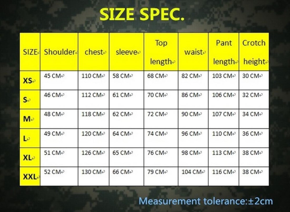 Kryptek Size Chart