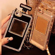 Luxury Diamond Bling Perfume Bottle Lanyard Chain Case For iphone 6 Plus 5 5s for Samsung Galaxy S4 S5 S6 Note 3 4 TPU Cover