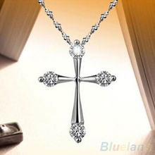 Women’s Fashion 925 Sterling Silver Cross Zircon Copper Chain Pendant Necklace Jewelry