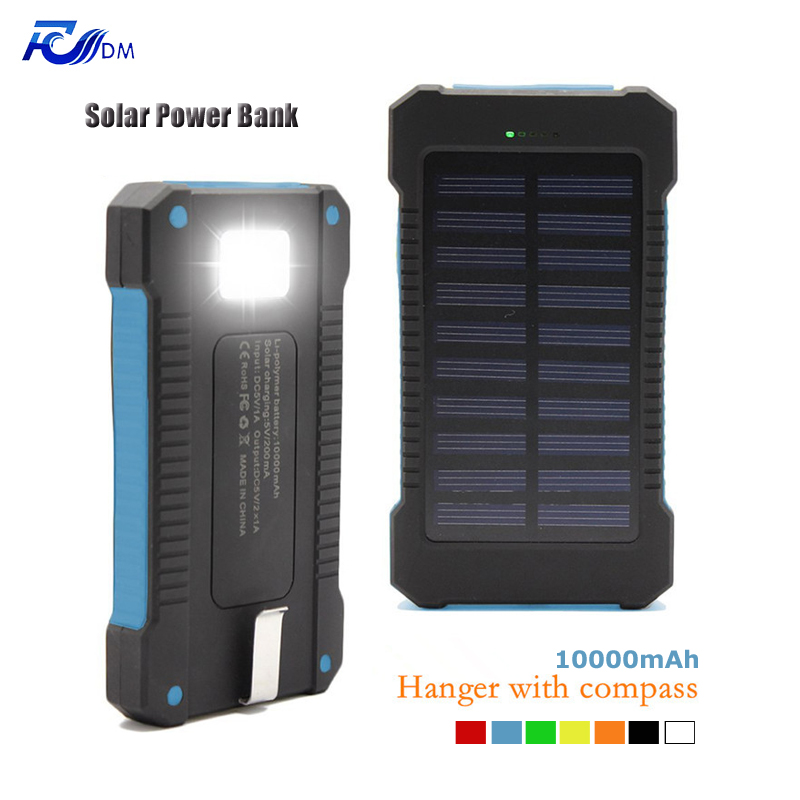 FDM 10000mAh External Portable Solar Power Bank Batteries Dual USB Port with LED Light Compass and Hanger Charger Battery FDM 10000mAh External Portable Solar Power Bank Batteries Dual USB Port with LED Light Compass and Hanger Charger Battery