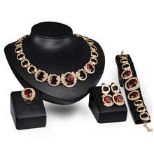 Crystal jewellery Gold plated alloy zircon necklace earrings sets fashion african bridal wedding jewelry sets