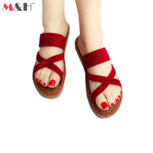 M&H Brand palm fiber 2016 New flat women slides sandals fashion brand women’s shoes summer slippers slip-on flat beach sandals