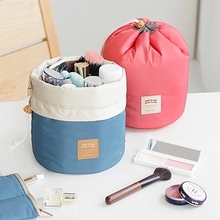 New Arrival Barrel Shaped Travel Cosmetic Bag Nylon High Capacity Drawstring Elegant Drum Wash Bags Makeup Organizer Storage Bag