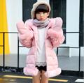 2016 Winter Girls Coats Jackets With Gloves Children Baby Clothes Thick Outdoor Hooded Faux Fur Collar