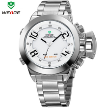 2014 más reciente marca de lujo WEIDE Mens relojes de cuarzo analógico reloj militar LED Digital Alarm fecha día acero inoxidable reloj deportivo