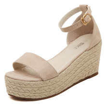 2016 summer new wedge platform high-heeled sandals straw knit sweet women sandals ladies shoes