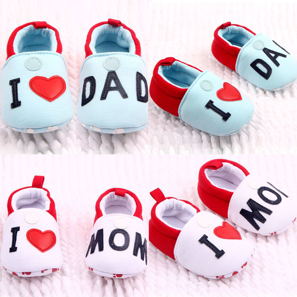 Lovely Girl Boy Round Toe Flats Soft First Walker Shoes I Love MOM DAD