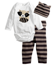 baby romper long sleeve cotton newborn baby clothes baby clothing Animal rompers + hat + pants 3 pieces clothing set new 2016