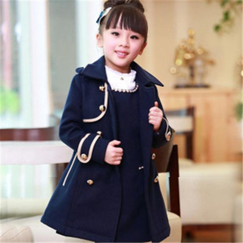 New2015 British Style Girls Winter Coat Sashes Kids Girls Clothes Button Fashino Slim Manteau Fille Enfant Long Thick Wool Coats (8)
