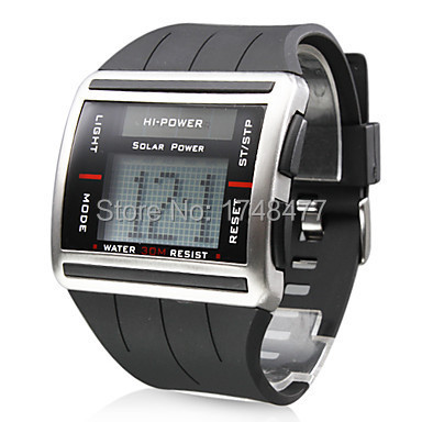 2015 New Solar Energy Watch Men s Digital Sports LED Watches Men Solar Power Dual Time