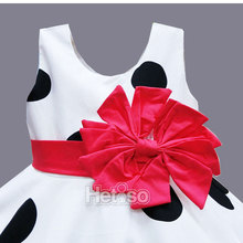 6M 5T Baby Girl Clothes Black Dot Red Big Bow Princess summer baby dress kids clothes