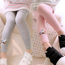 Baby Kids Girls Cotton Pants Embroidery Bird Warm Stretchy Leggings Trousers 2015 