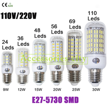 2015 NEW LED Corn Bulb E27 3W 9W 12W 15W 20W 25W 30W SMD 5730 Lamps 220V/110V Chandelier Candle Light Ball Bulb