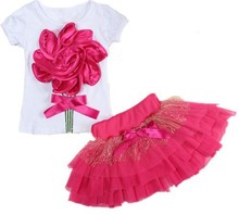 Casual clothing set 2 pieces T shirts short skirts with red flower outerwear and outdoor for