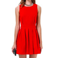 New Hot Red Sleeveless Knee Length Open Scallop Back Pleated Off The Shoulder Party Elegant Women