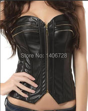 Women’s Sexy Black Leather Corsets Zipper P009 Punk Rock Gothic Sexy Plus Size Waist Training Corsets